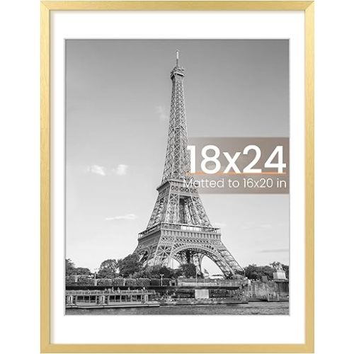 upsimples 18x24 Picture Frame, Display Pictures 16x20 with Mat or 18 x 24 Without, Wall Hanging Poster Frames, Gold, 1 Pack