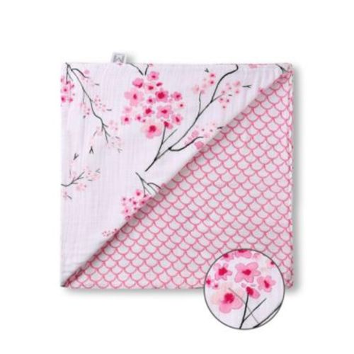Baby Certified Organic Muslin Four-Layer Reversible All Season Snug Blanket, Cherry Blossom