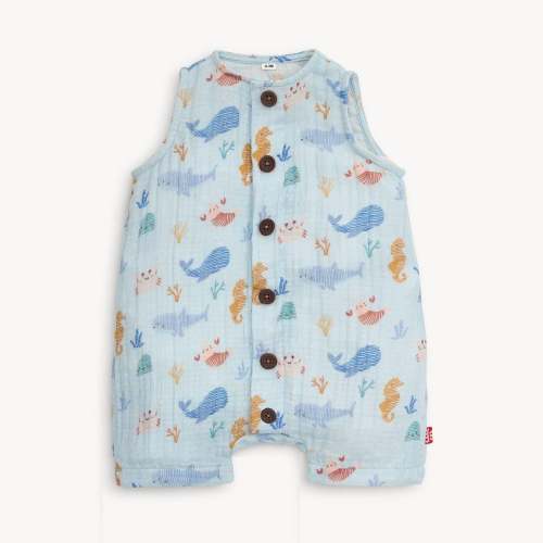 deep sea jubilee cotton gauze magnetic sleeveless romper