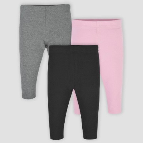 Gerber Baby Girls' 3pk Leggings - Black/Pink/Gray 0-3M