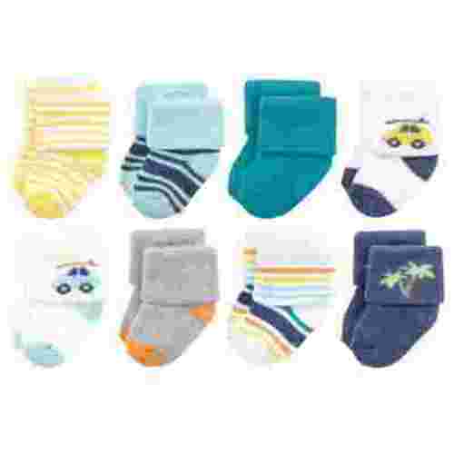 Hudson Baby Infant Boy Cotton Rich Newborn and Terry Socks, Surf Dude, 0-6 Months