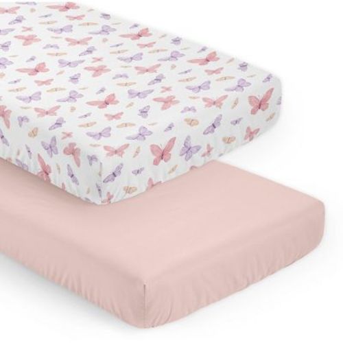 Sweet Jojo Designs Girl Fitted Crib Sheets Set Butterfly Blush Pink and Purple 2pc