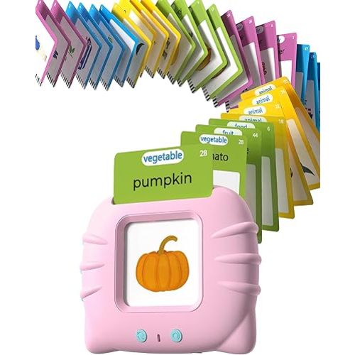 Talking Flash Cards for Toddlers 1 2 3 4 Year Olds, Montessori Language Learning with 224 Words, Pocket Speech Therapy and Autism Playthings, Children's Sensory Educational Device, Pink