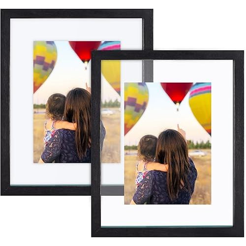 DLQuarts 8x10 Floating Photo Picture Frame, Floating Display for 6x8, 5x7, 3.5x5, or Full Display 8x10 Photos, Solid Wood, 2 Pack, Black