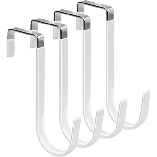 FYY Over The Door Hooks, 4 Pack Hangers Hooks with Rubber Prevent Scratches Heavy Duty Organizer for Living Room, Bathroom, Bedroom, Kitchen Hanging Clothes, Towels, Hats, Coats, Bags White