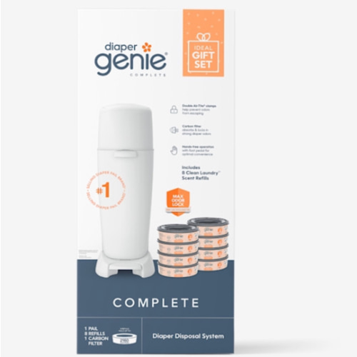 Diaper Genie Registry Gift Set | Includes Diaper Genie Complete Diaper Pail, 8 Refill Bags, 1 Carbon Filter | Perfect Starter Kit