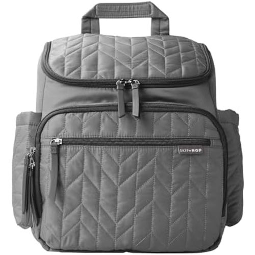 Skip Hop Diaper Bag Backpack: Forma, Multi-Function Baby Travel Bag with Changing Pad & Stroller Attachment, Grey