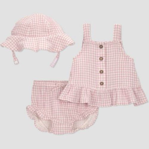 Carter's Just One You® Baby Girls' 3pc Gingham Tank Top with Bloomer and Hat Set - Purple 6M