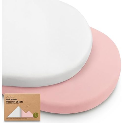 2-Pack Baby Bassinet Sheets Girl, Boy - Viscose Derived from Bamboo Fitted Bassinet Sheets Compatible with Halo Bassinest Swivel Sleeper, Baby Delight, Graco Bedside Bassinet Mattress Sheet (Rose)
