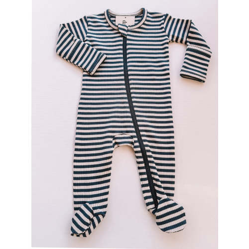 ribbed stripe footie - steel blue 3-6 months