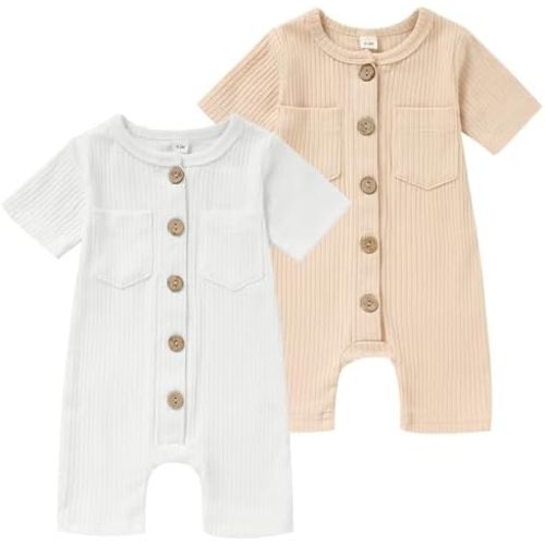 Newborn Baby Boy Girl Clothes 2 Pack Solid Romper Short Sleeve One-Piece Jumpsuits Outfits Sets