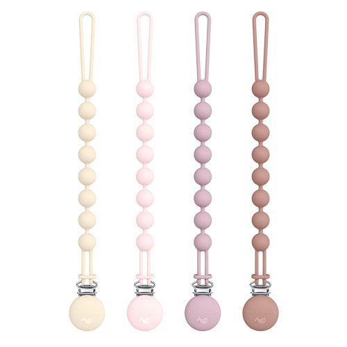Cuddle Campus Silicone Pacifier Clip Holder with One Piece Design, Pack of 4 Soft Flexible Binky Clips with Texture for Baby Boy and Girl
