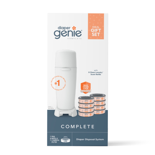 Diaper Genie Infant Registry Gift Set includes 8 Clean Laundry Scent Round Refills, White