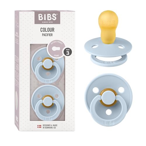 BIBS Pacifiers Colour Collection | Natural Rubber Baby Pacifier | Set of 2 BPA-Free Soothers | Made in Denmark | 18+ Months (Pack of 2) | Baby Blue