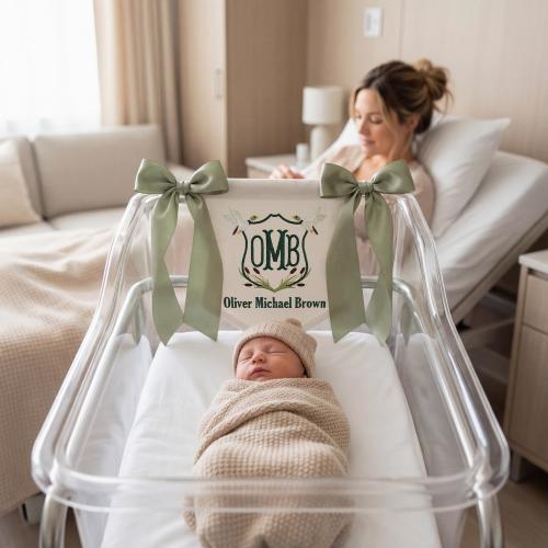 Custom Embroidered Baby Boy Name Banner - Hospital Door Name Sign, Duck Nursery Decor