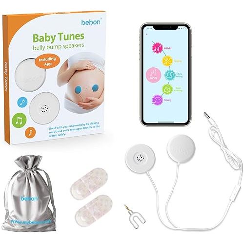 Baby-Bump Headphones – Plays and Shares Music, Sound and Voices to The Womb – Premium Baby Bump Speaker System – Including bebon Tunes APP (iOS and Android) (_White)