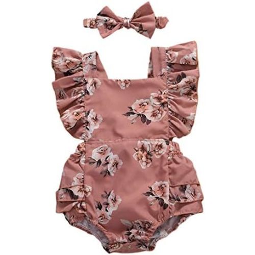 Newborn Baby Girls Romper Jumpsuit Infant Girl Summer Bodysuits Ribbed Short Sleeve One-Piece Headband