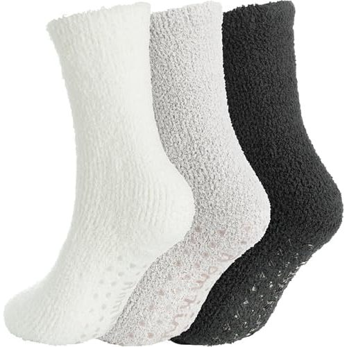 BomKinta Grip Fuzzy Slipper Socks Women - Cozy Warm Hospital Socks with Grips - Non Slip Fleece Sock Gifts Size 5-10