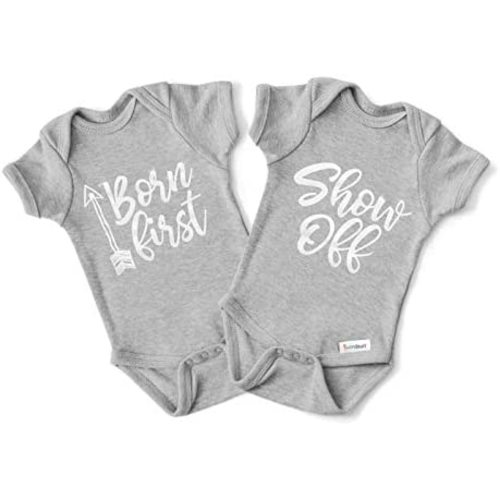 White & Grey Cotton Twin Rompers – Unisex Newborn Outfits for Boys & Girls – Soft, Comfy, Washable, 0-3, 3-6 Months