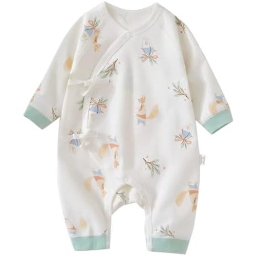 100% Organic Cotton Soft 0-6 Months Newborn Baby Romper Jumpsuits for Boys and Girls Unisex Long Sleeve