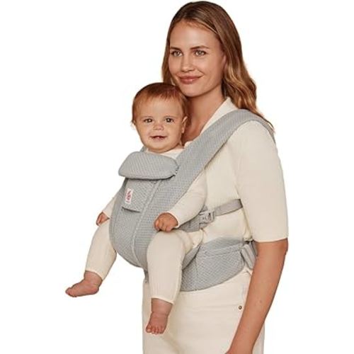 Ergobaby Omni Deluxe All Carry Positions Breathable Mesh Baby Carrier with Enhanced Lumbar Support & Airflow, Newborn to Toddler, (Holds 7-45 lbs), Pearl Grey
