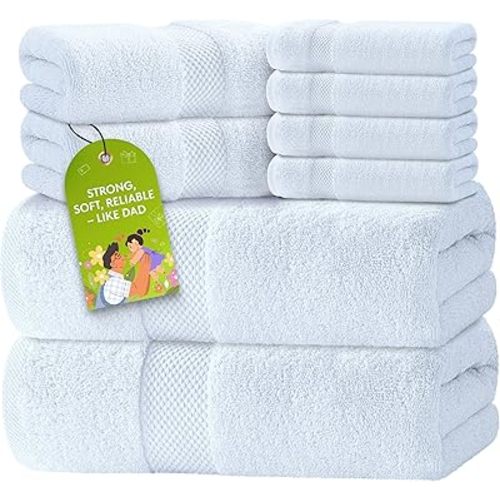 Luxury White Bath Towel Set of 8 Pieces - 100% Turkish Cotton Highly Absorbent Towels for Bathroom, 2 Luxury Bath Towels 700GSM, 2 Hand Towels, 4 Washcloths