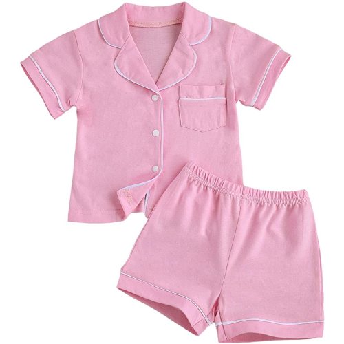 BULINGNA Kids Toddler Baby Girl Boy Summer Two Piece Pajamas Set Button Down Top with Shorts