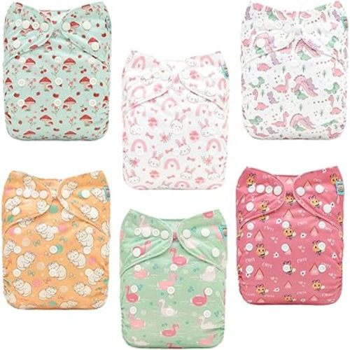 ALVABABY Baby Cloth Diapers 6 Pack with 12 Inserts Cloth Diaper Covers Adjustable Washable Reusable for Baby Girls and Boys 6DM139A