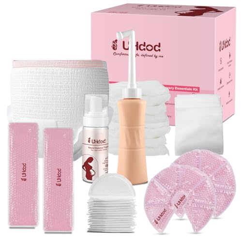 UHdod Postpartum Essentials Recovery Kit, Postpartum Kit for Women After Birth Labor Delivery Postpartum Care Kit, Disposable Underwear Cold Pads Cooling Foam Peri Bottle Nursing Pads Breast Ice Packs