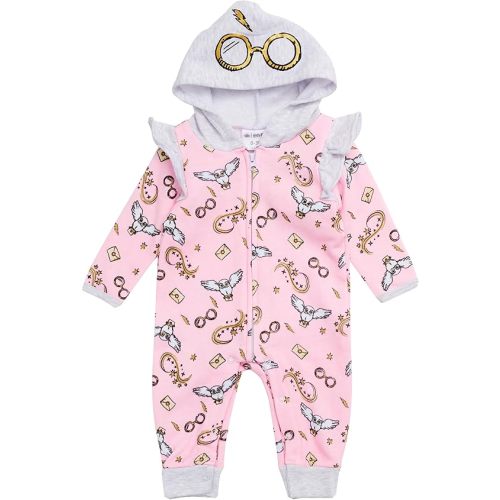 Harry Potter Baby Girls Hooded Bodysuit - Sweatshirt Fleece Zip Up One Piece Baby Girl Clothes