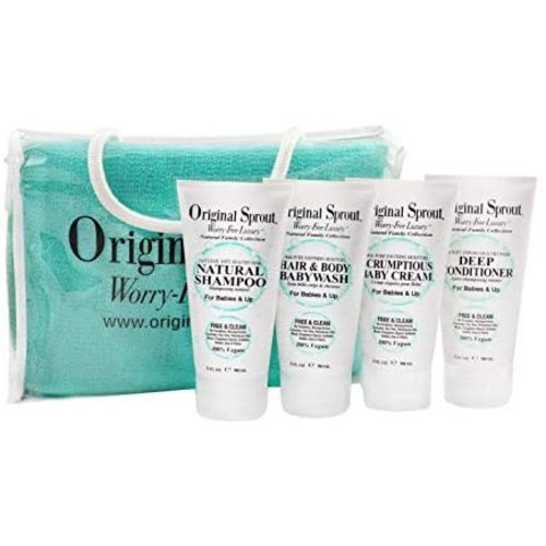 Original Sprout Deluxe Travel Set (Classic Shampoo, Deep Conditioner, Baby Cream, Hair & Body Wash). Vegan and Dermatologist Tested Products Perfect for Infants, Babies, Toddlers and Sensitive Skin.