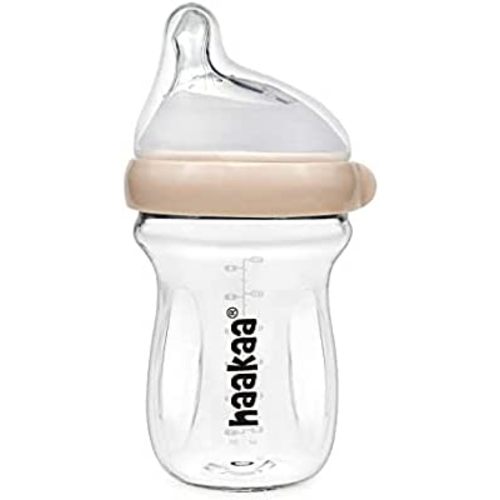 haakaa Gen.3 Natural Glass Baby Bottle Wide Neck Anti-Colic Variable Flow Nipple - Easy to Clean & Latch for 6M+ Breastfed Babies, Newborn Registry Essentials,BPA-Free, 6.3 oz/180 ml, Peach