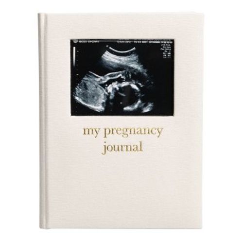 Pearhead Linen Pregnancy Journal with Ultrasound Photo Insert - Cream: Hard Cover, 200 Pages, Guided Notebook