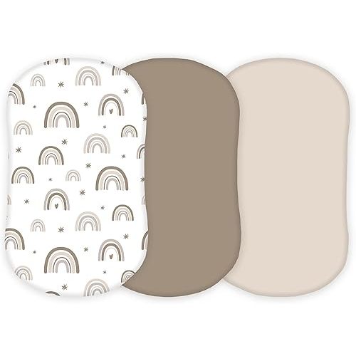 Muslin Bassinet Sheets Compatible with Halo Bassinest Swivel, Flex, Glide, Premiere and Luxe Series Sleeper, Pack 3, 33 X 17 Inch, Ultra Soft and Snug Fit, Unisex Boys Girls, Green Rainbow