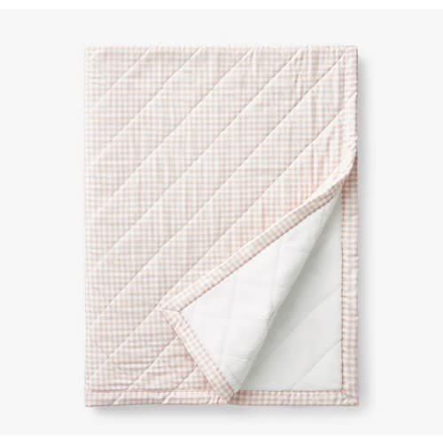 Ditsy Gingham Classic Cool Organic Cotton Percale Quilted Reversible Sherpa Stroller Blanket - Pink (No Monogram)