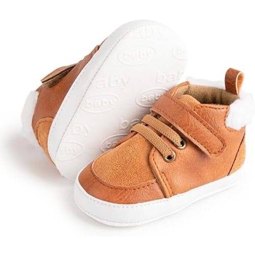 Meckior Toddler Baby Boys Girls High Tops Ankle Sneakers Soft Anti-Slip Sole PU Leather Moccasins Infant Newborn Prewalker First Walking Crib Shoes