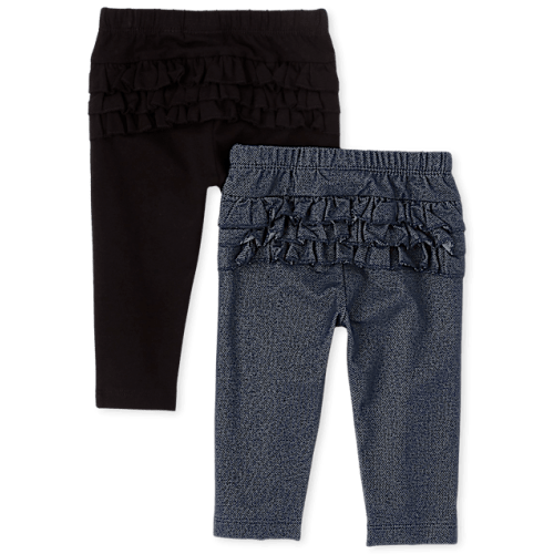 Baby Girls Ruffle Leggings 2-Pack - Black
