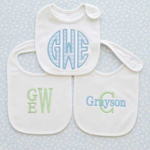 Baby Bib Set | Custom Embroidered Bibs | Set of 3 Baby Bibs | Monogram or Name Bibs | Baby Shower Gift