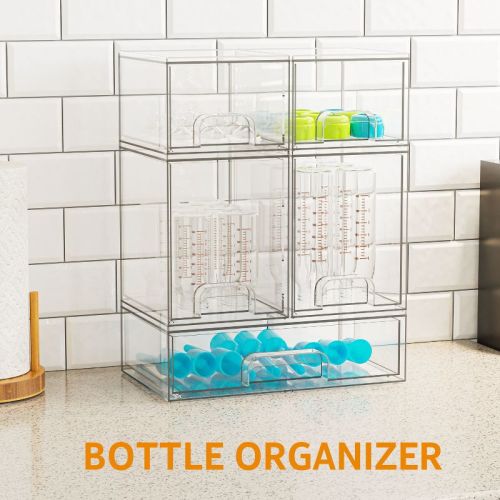 SpaceAid Baby Bottle Storage Organizer, 5-Pack Stackable Acrylic Drawer Unit with 2 Small, 2 Medium & 1 Large Bin for Countertop, Cabinet, Vanity