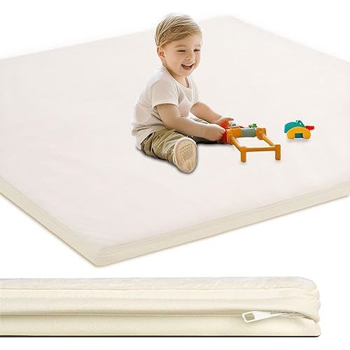 Baby Play Mat for Floor,1.3"Thick Padded Foam 50x50 playpen mat, Soft Velvet&Non-Slip Leather,Removable&Washable Cover,Nursery Rug for Baby Crawling,Toddlers,Infants,kids,Yoga,Tatami,Beige