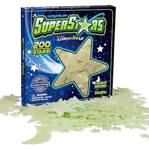 Stocking Stuffers for Kids - Glow in The Dark Stars for Ceiling - Includes Installation Putty, Bonus Moon and Star Constellation Guide, Only Glow Stars Powered by Illumaglow2.0