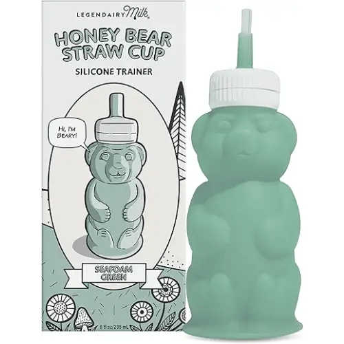 Legendairy Milk Honey Bear Straw Cup Silicone for Babies (Green), 8 oz. Dishwasher Safe, Food Grade Silicone, Honeybear Sippy Cup for Ages 4+ Months