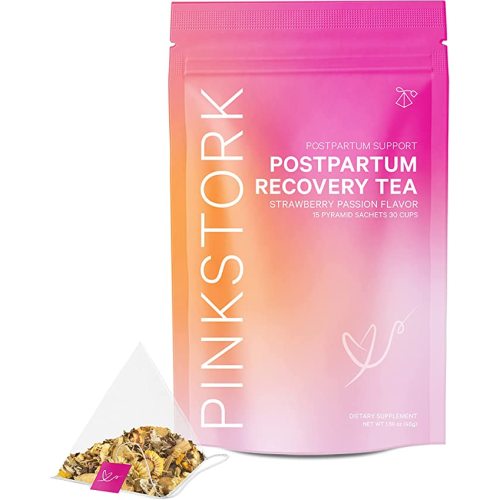 Pink Stork Postpartum Recovery Tea: Organic Strawberry Passion Fruit Tea, Postpartum Essentials for After Baby, Supports Labor and Delivery, Red Raspberry Leaf & Chamomile, Women-Owned, 30 Cups