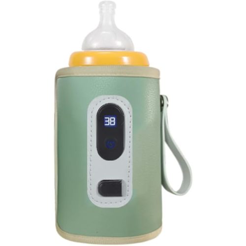Baby Bottle Warmer, Portable Milk Bottle Insulation Cover with LCD Display & 5 Gear Temperature Control, Adjustable Baby Milk Heat Keeper for Car Travel Outside (Green)