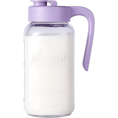 Mason Jar Pitcher - Airtight & Leakproof Glass Pitcher with Lid, Perfect for Breastmilk, Cold Brew, and Sun Tea, 2 Quart (64 oz) Mason Jar with Pour Spout Lid