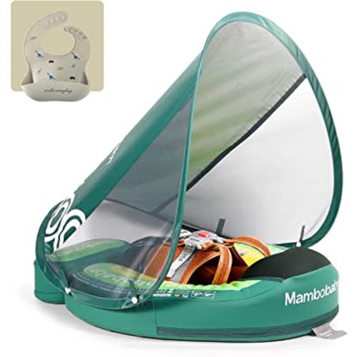 Mambobaby Float Newest Baby Pool Float with Canopy UPF 50+, Non Inflatable Baby Floats for Swim Pool, Add Tai Size Improved Baby Floatie for Aged 3-24 Months Infants Swimming Training-Avocado Option 🥑