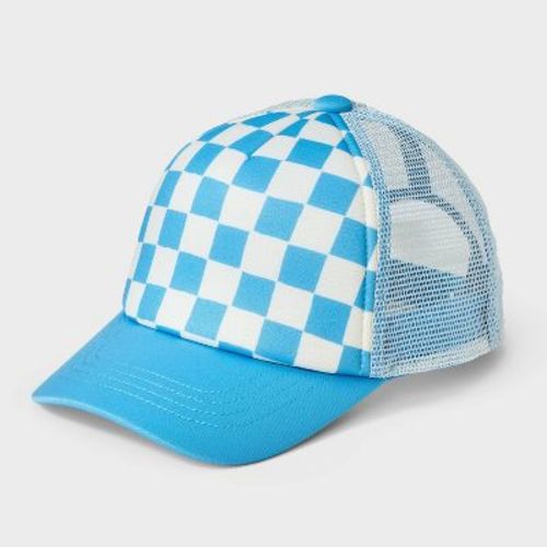 Boys' Checkered Baseball Hat - Cat & Jack™️blue/white: Lightweight, Adjustable, Partial Lining, Hand Wash, Kids One Size