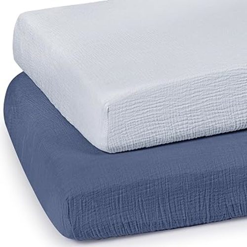 lulumoon Baby Muslin Crib Sheets - Toddler Cotton Fitted Crib Sheets Neutral for Boys and Girls 2Pack