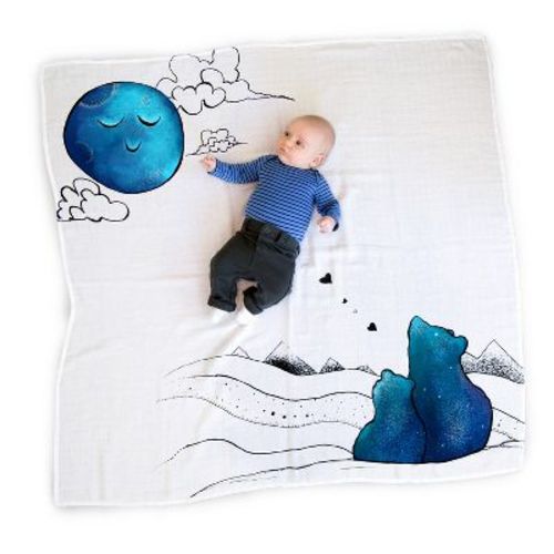 Jumpoff Jo 100% Cotton Baby Milestone Blanket Swaddle - Mama Bear Blue