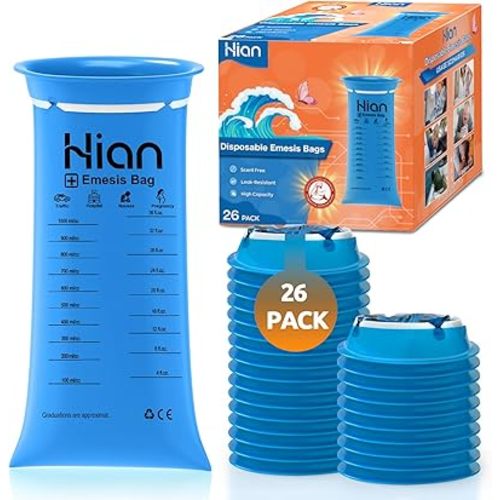 Hion Vomit Bags Disposable – 26 Pack 1000ml Emesis Bags – Leak Resistant, Medical Grade, Portable – Perfect for Motion, Car & Aircraft Sickness, Pregnant Women